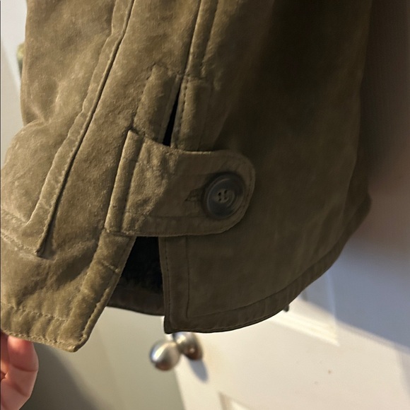 Dennis Basso green leather coat with faux fur lining. Size M. - Picture 3 of 8